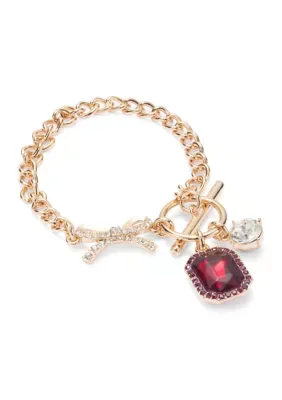 Bow Toggle Stone Charm Bracelet 7 In