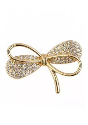 Plated Crystal Bow Brooch