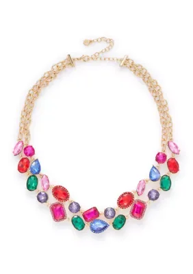 Mix Color Stone Frontal Layered Necklace 18 In