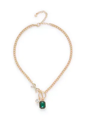 Bow Toggle Stone Charm Necklace 16 In