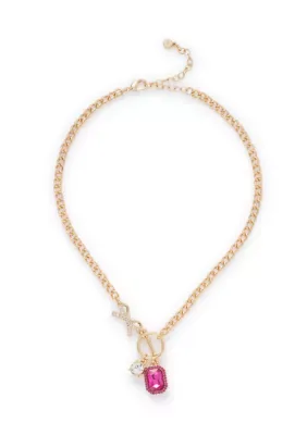 Crown & Ivy Bow Toggle Stone Charm Necklace 16 In