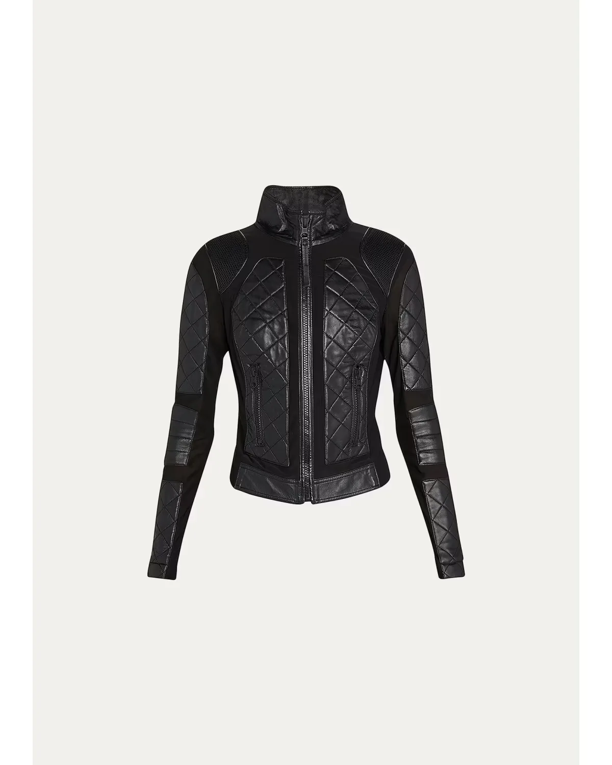 Quilted Leather & Mesh Moto Jacket by Blanc Noir