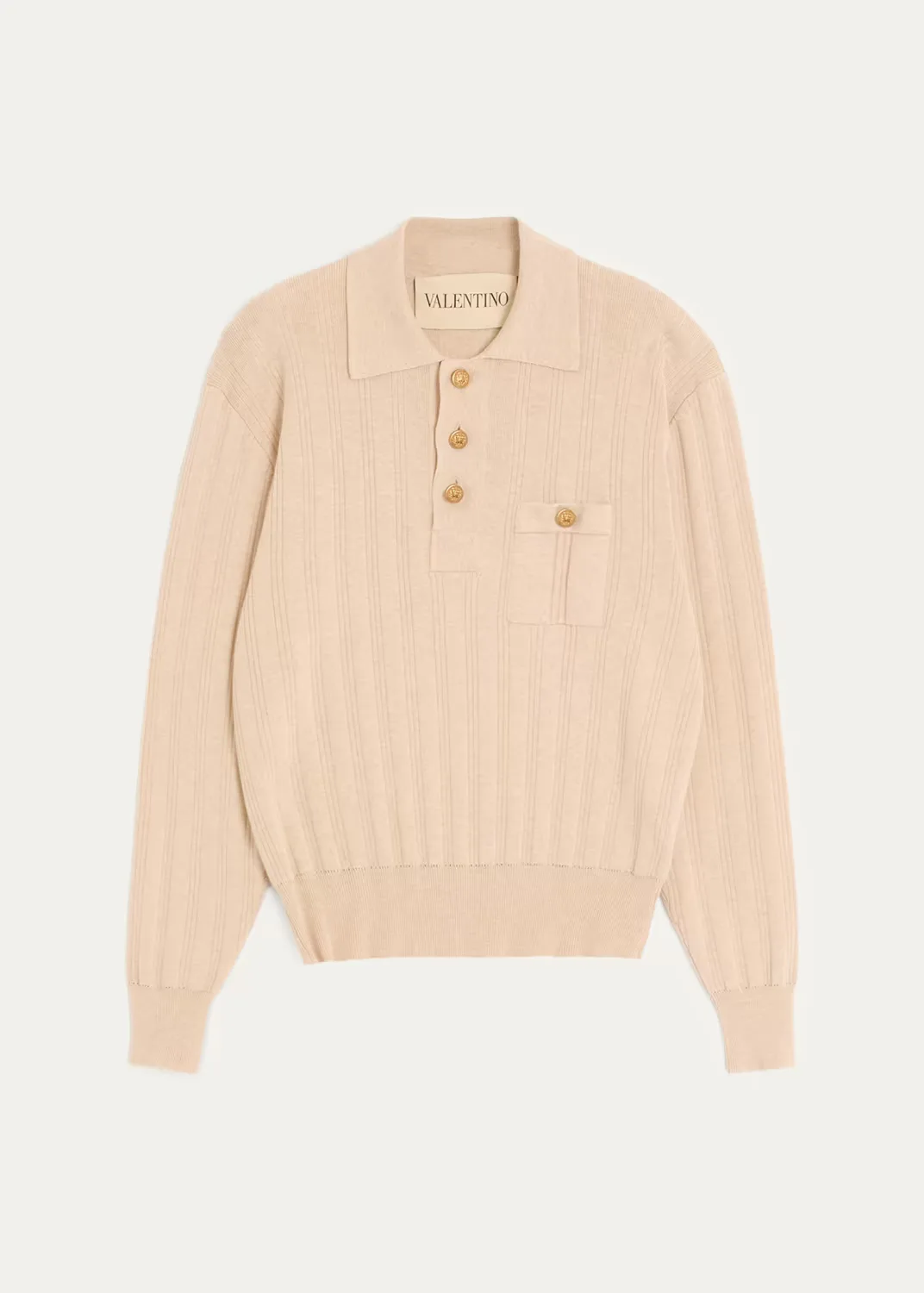 Cotton Knit Long-Sleeve Polo Sweater