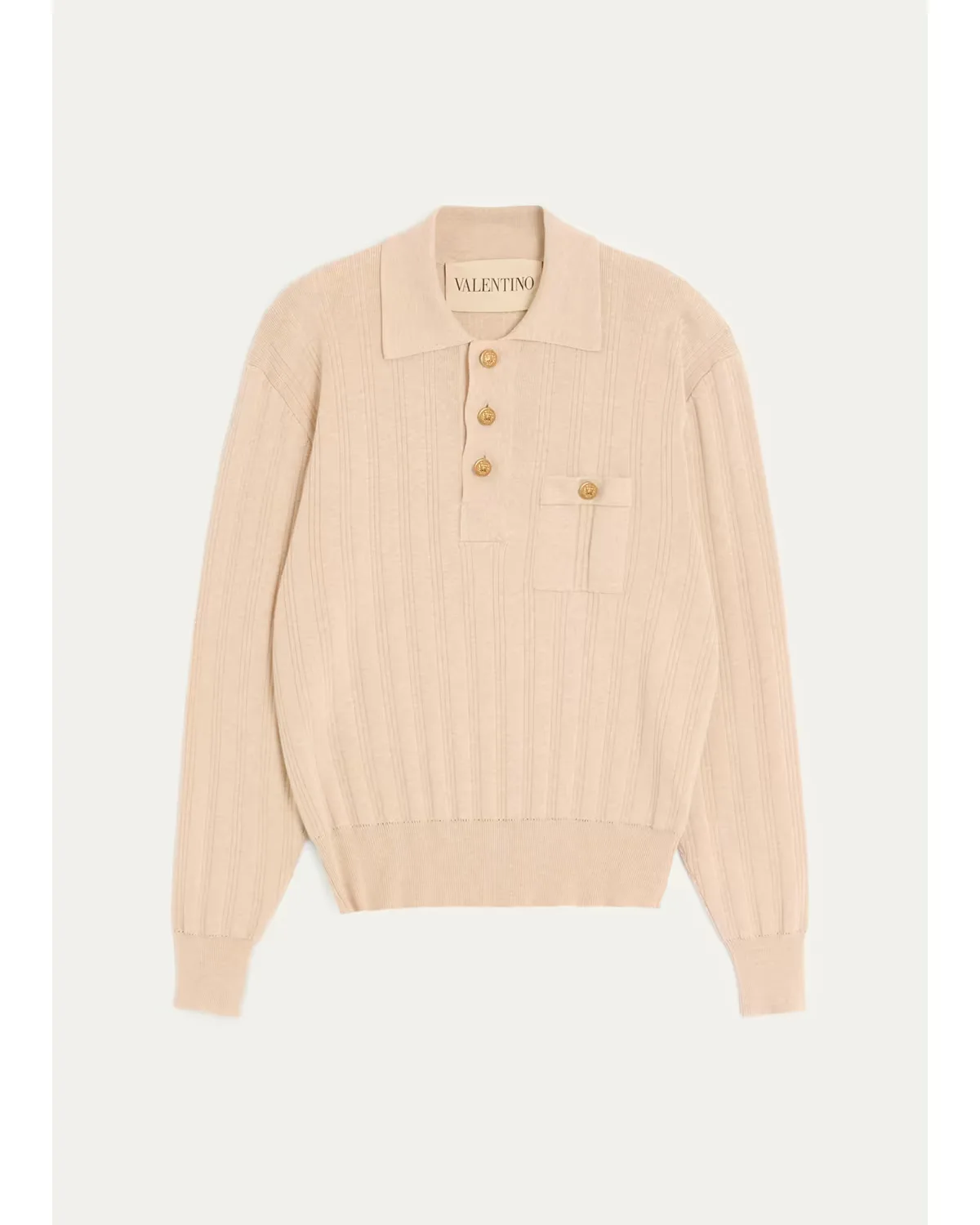 Cotton Knit Long-Sleeve Polo Sweater by Valentino Garavani