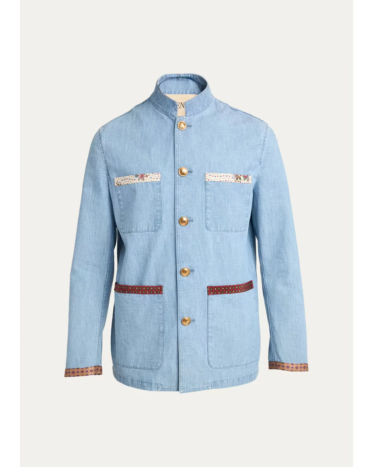 Denim Safari Jacket with Printed Trim by Valentino Garavani