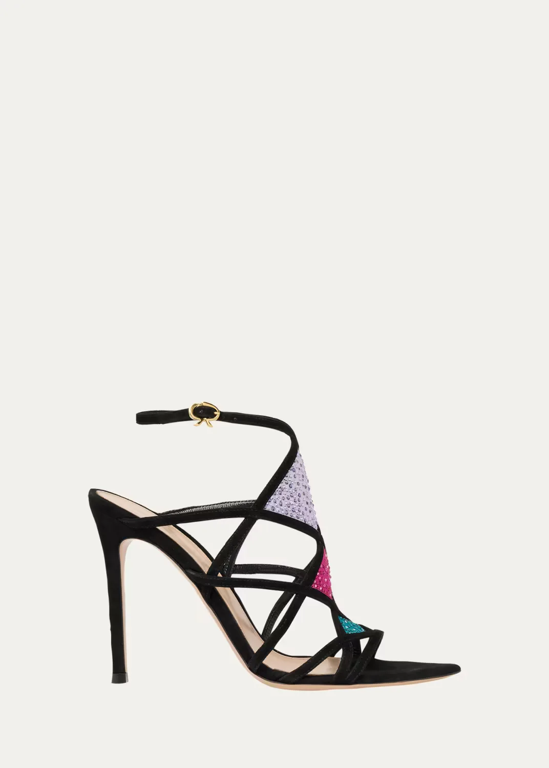105mm Confetti Embellished Suede and Mesh Sandals by Gianvito Rossi