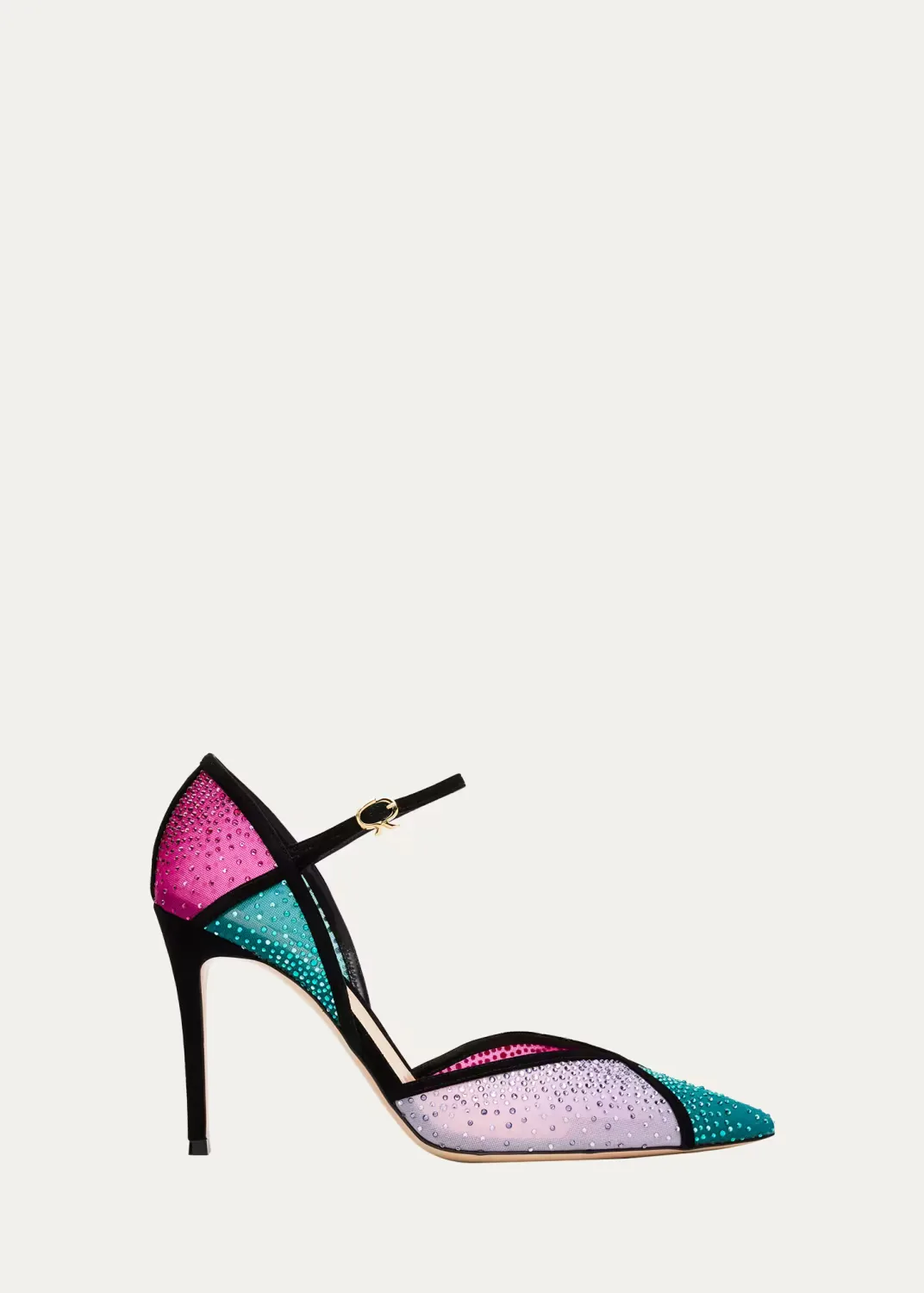95mm Suede-Trimmed Crystal-Embellished Mesh Pumps by Gianvito Rossi