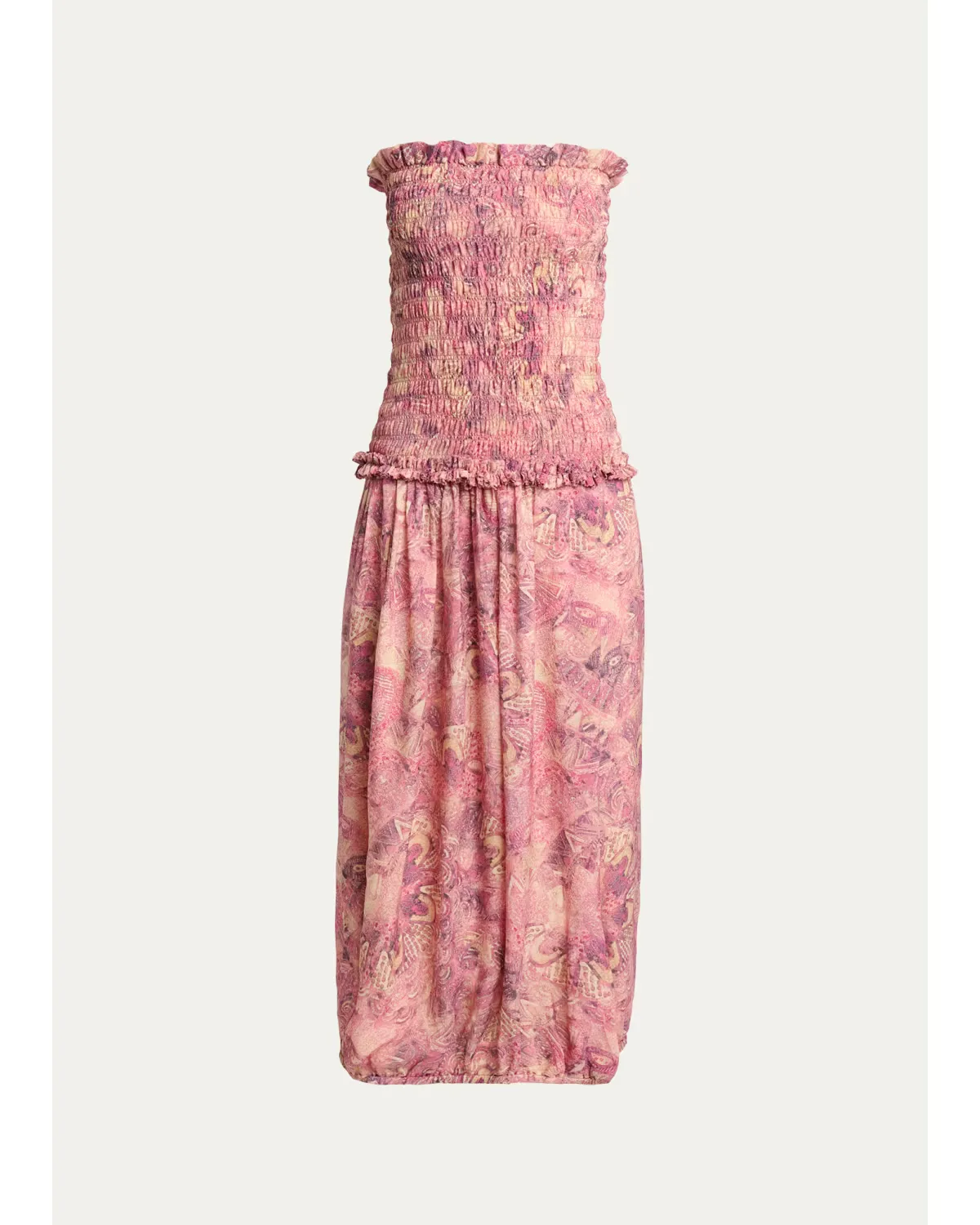 Cleane Strapless Smocked Silk Bubble Midi Dress by Isabel Marant