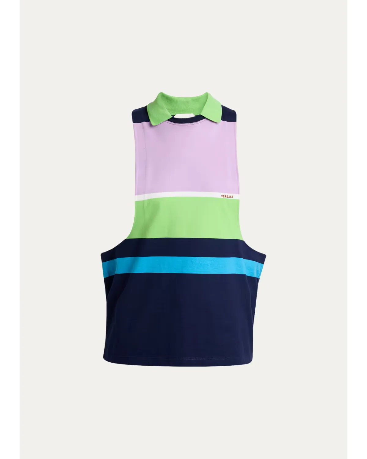 Stripe Sleeveless Collared Sweater by Versace