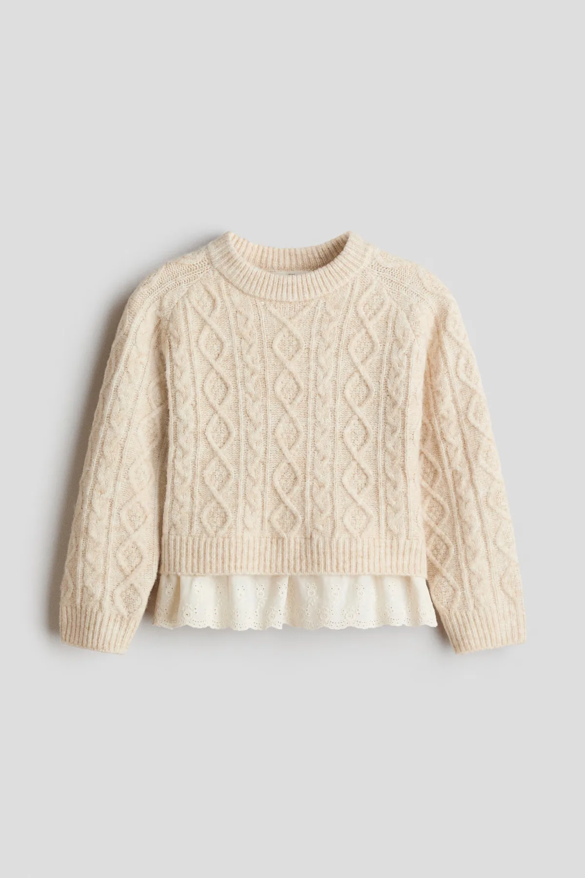 Cable-Knit Sweater with Eyelet-Embroidered Trim by H&M