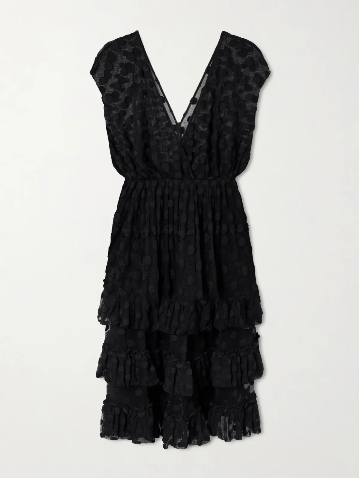 - Ruffled Polka-dot Cotton-blend Mesh Midi Dress -