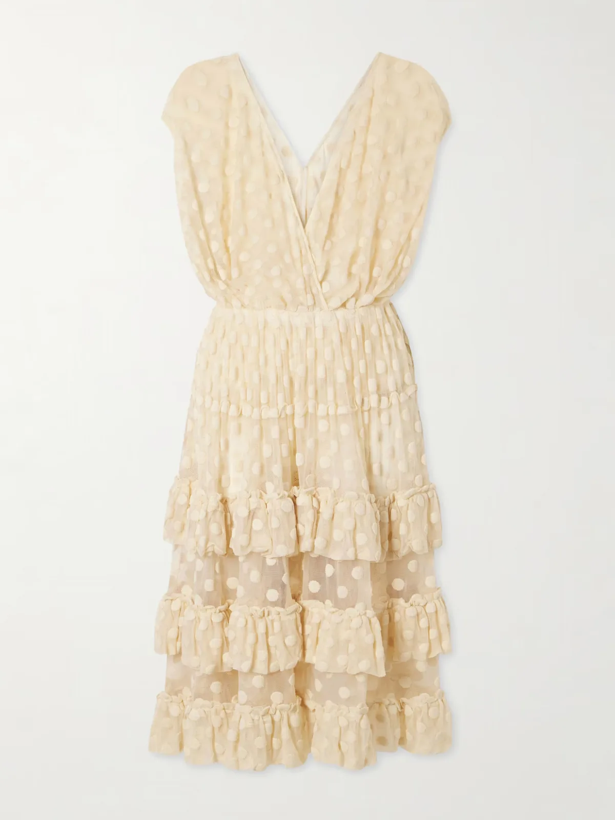 - Ruffled Polka-dot Cotton-blend Mesh Midi Dress -
