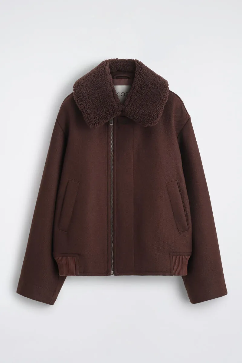Shearling-Collar Wool Flight Jacket by COS