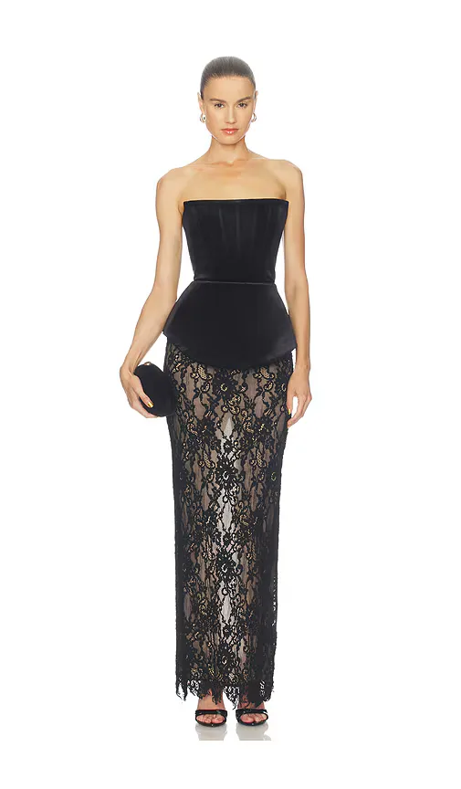Strapless Velvet and Lace Maxi Dress by Bronx Banco