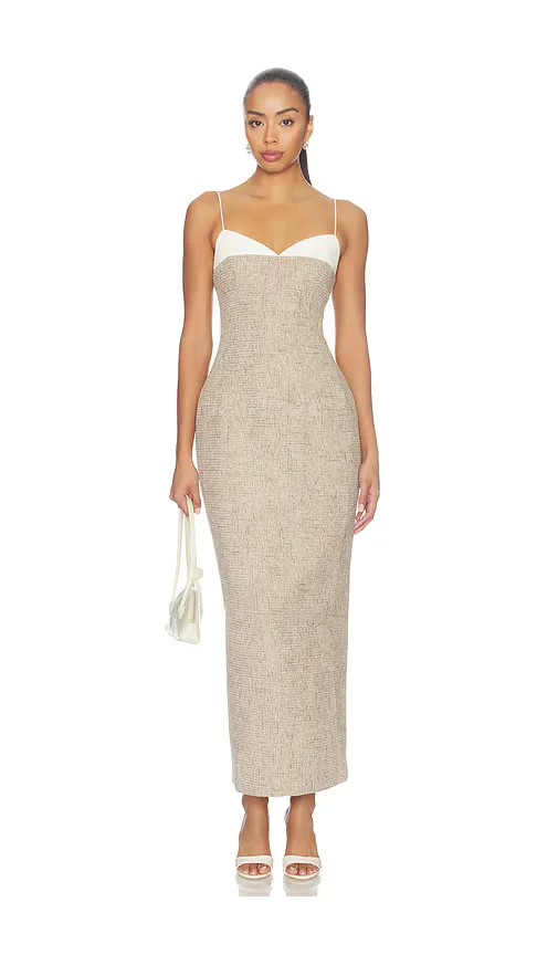 Tweed Contrast Detail Midi Dress by Odd Muse