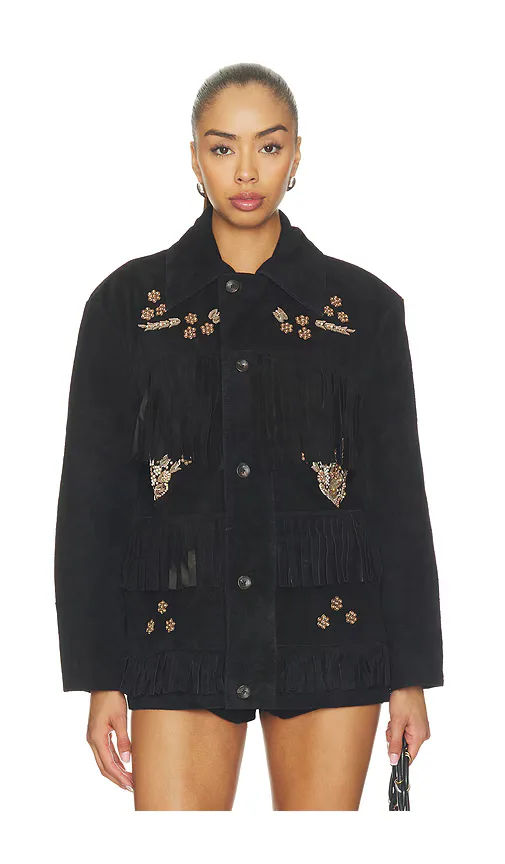 Hand Embroidered Suede Western Fringe Jacket by Found