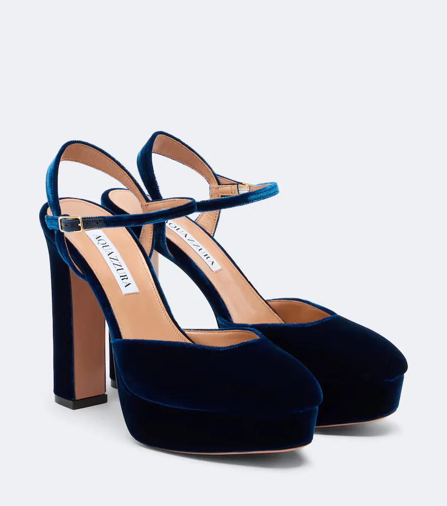 Amira Velvet Platform Slingback Pumps by Aquazzura