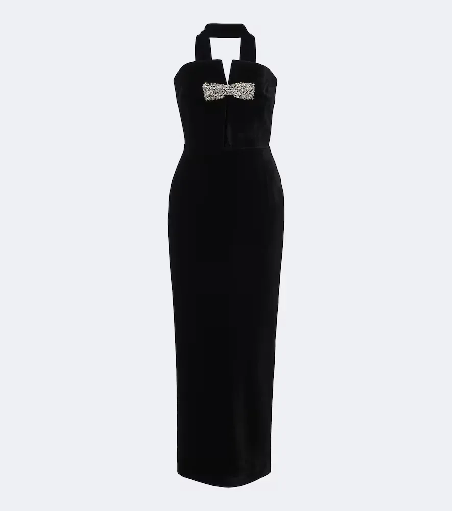 Holly Embellished Scarf-Detail Velvet Gown