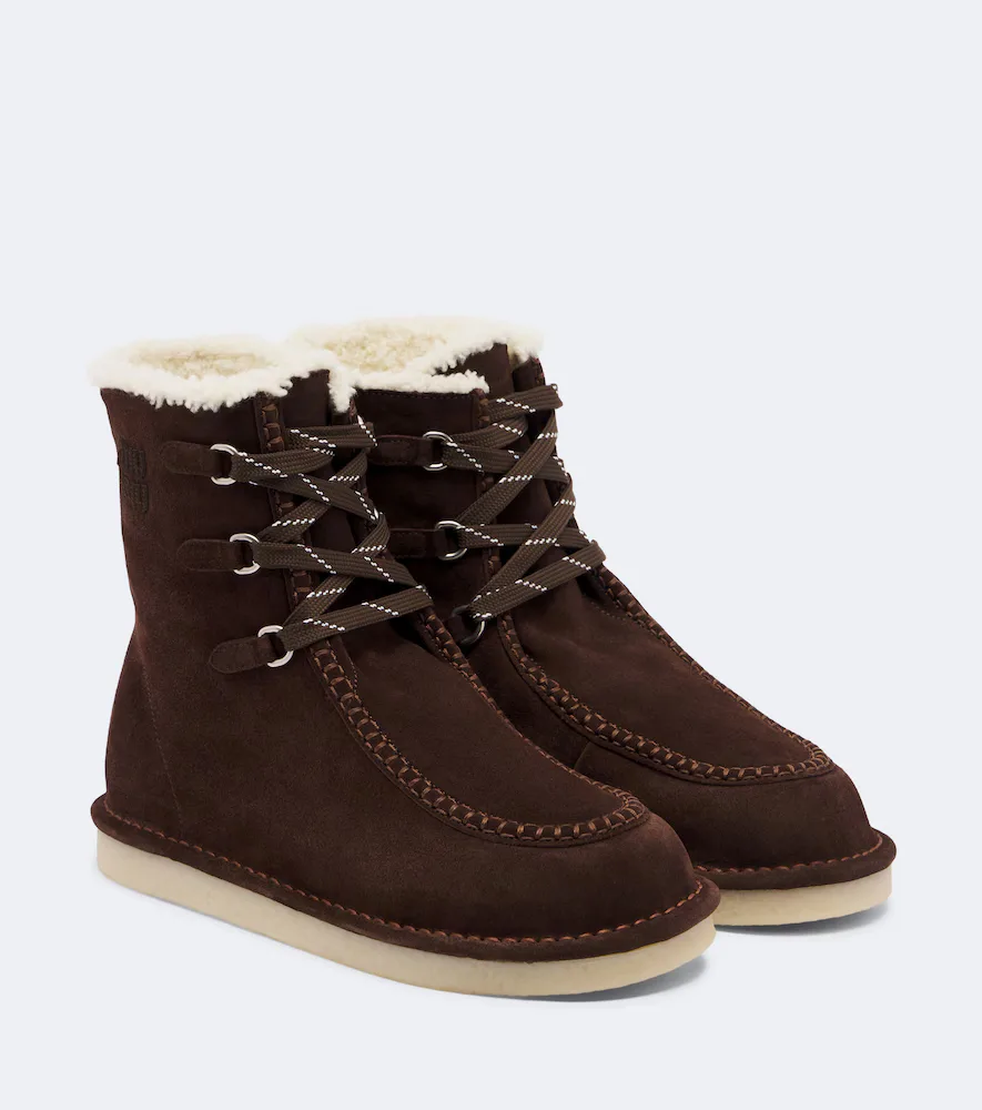 Shearling-Lined Suede Lace-Up Boots by Miu Miu