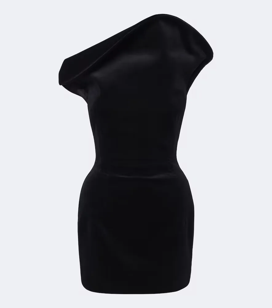 Asymmetric Cotton-Blend Velvet Minidress