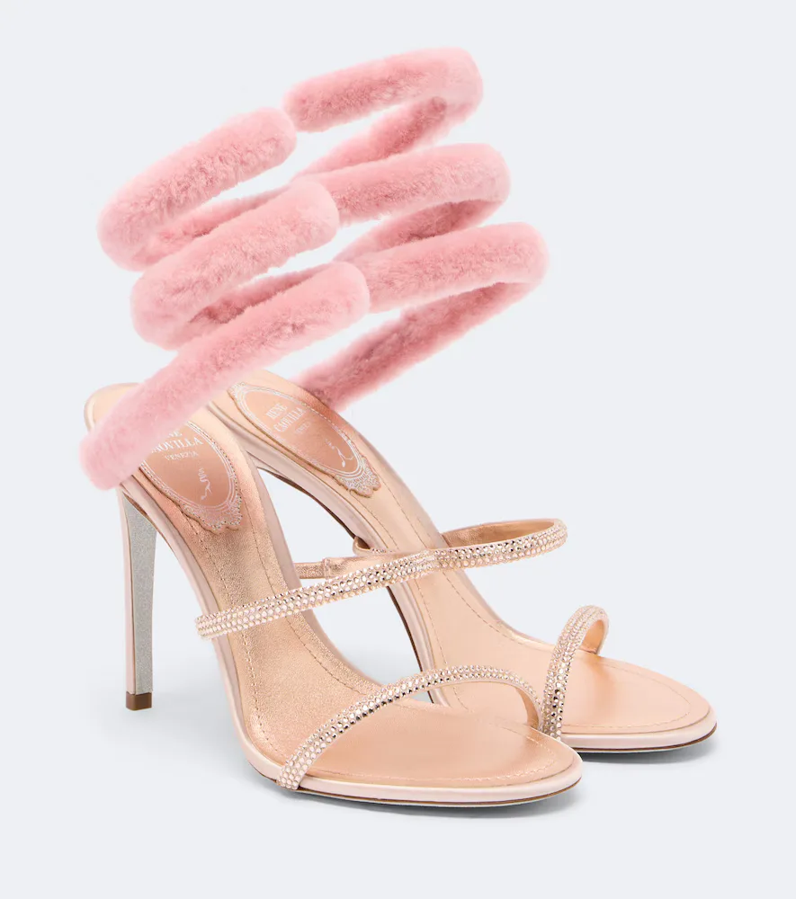 Cleo Embellished Shearling-Trimmed Sandals by Rene Caovilla