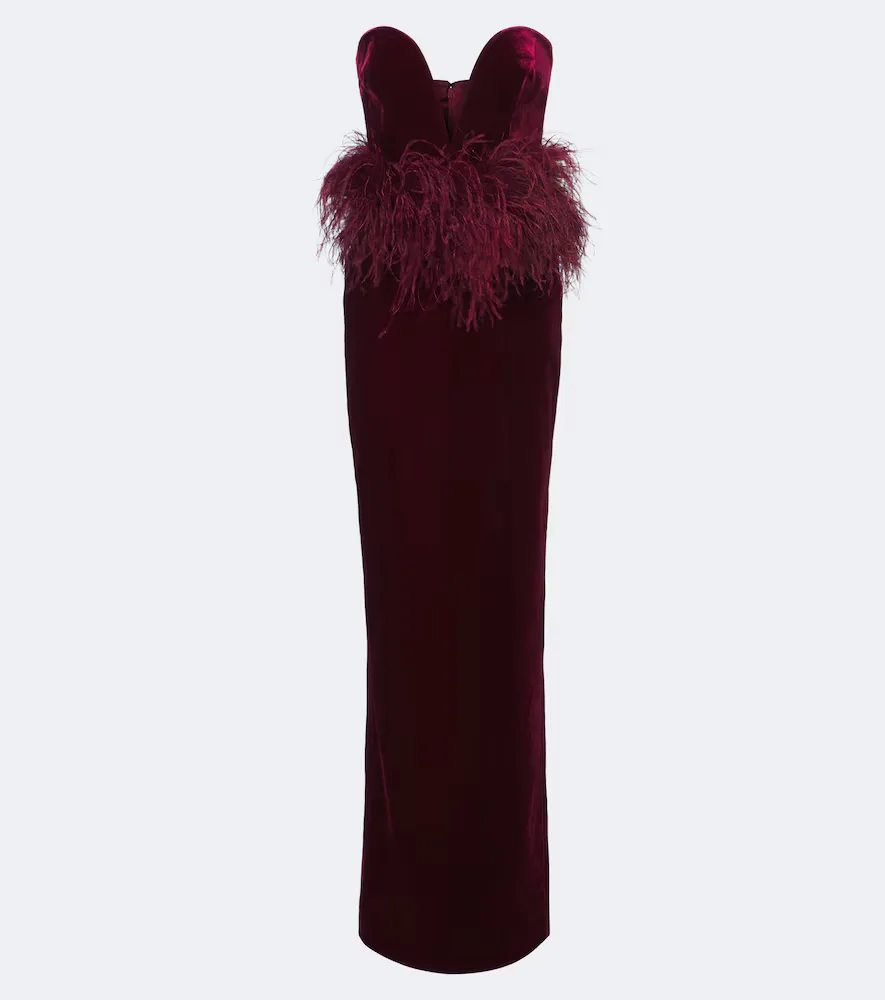 Sienna Feather-Trimmed Velvet Gown