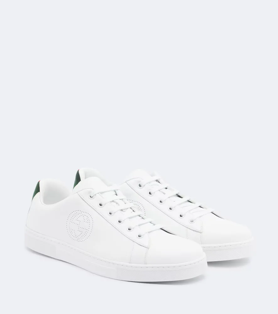 Ace Web Stripe Leather Sneakers