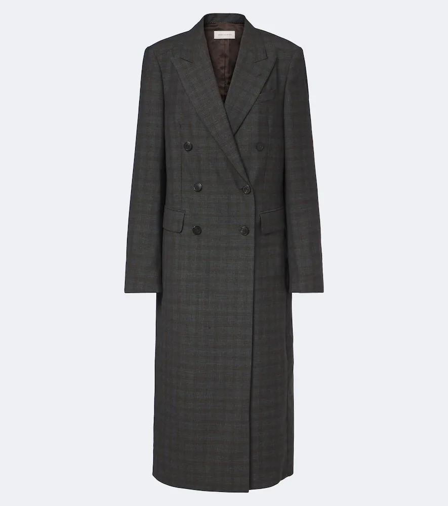 Checked Double-Breasted Wool Coat