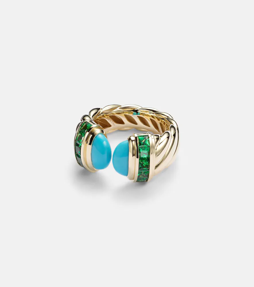 Sculpted Cable 18kt Gold Ring with Turquoise by David Yurman