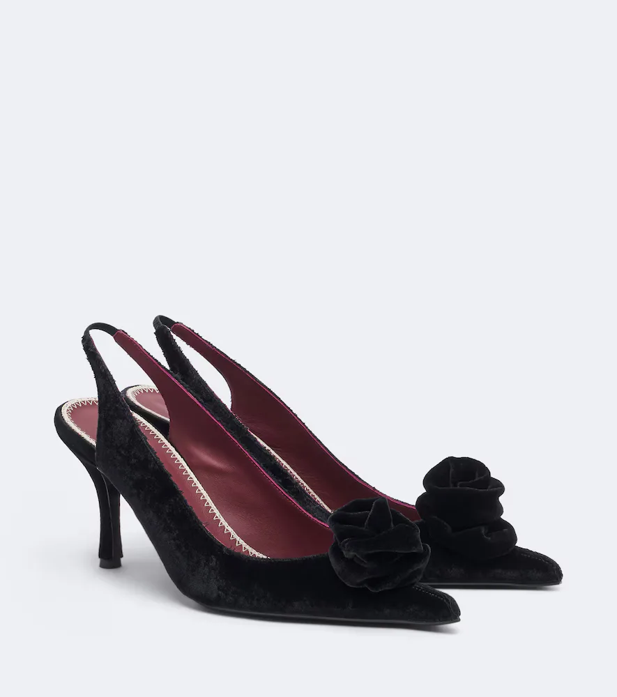 Floral-Appliqu Velvet Slingback Pumps by Magda Butrym