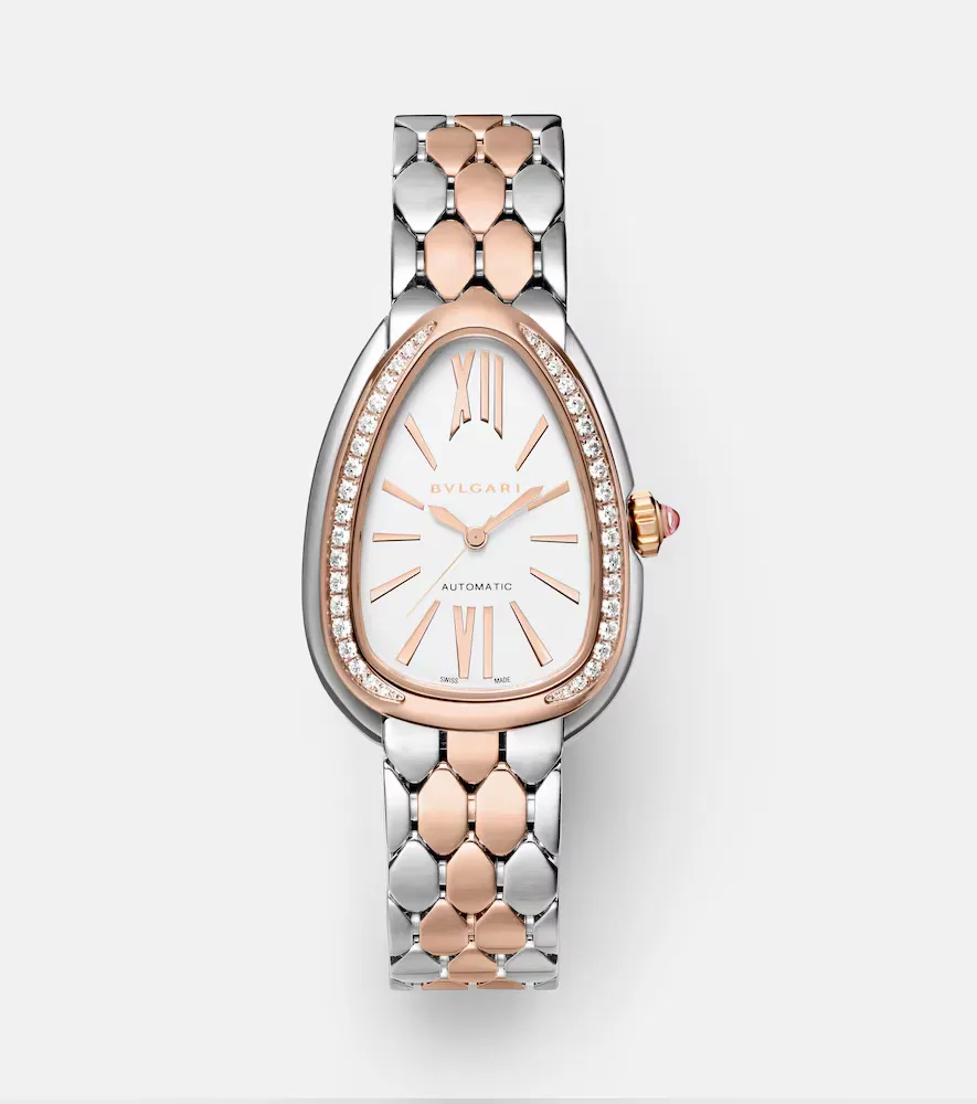 Serpenti Seduttori 18kt Rose Gold and Steel Watch with Diamonds by BVLGARI