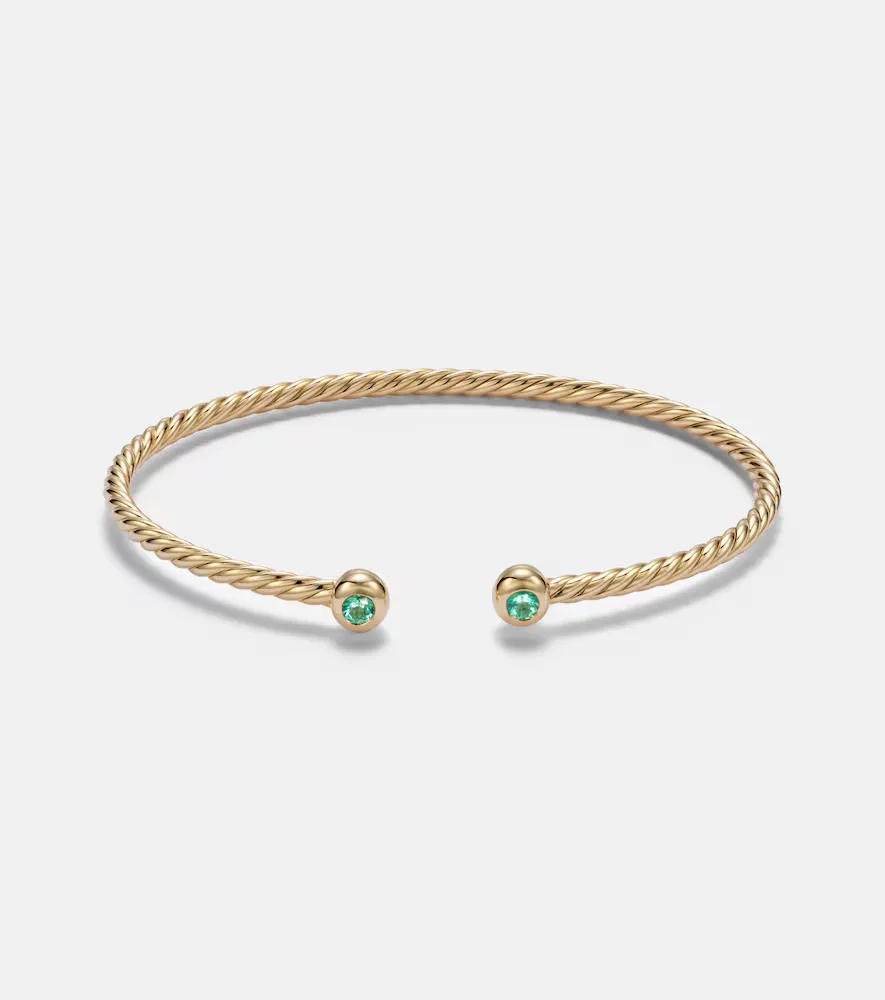 Cablespira Flex Micro 18kt Gold Cuff Bracelet with Emeralds