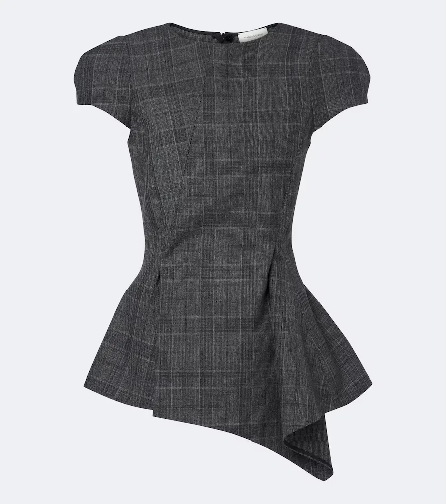 Checked Draped Virgin Wool Top