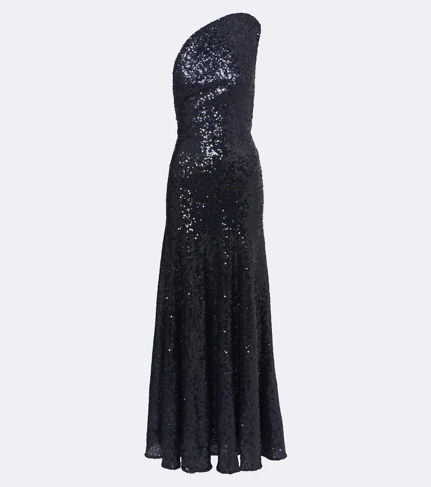 Sequined One-Shoulder Open-Back Gown