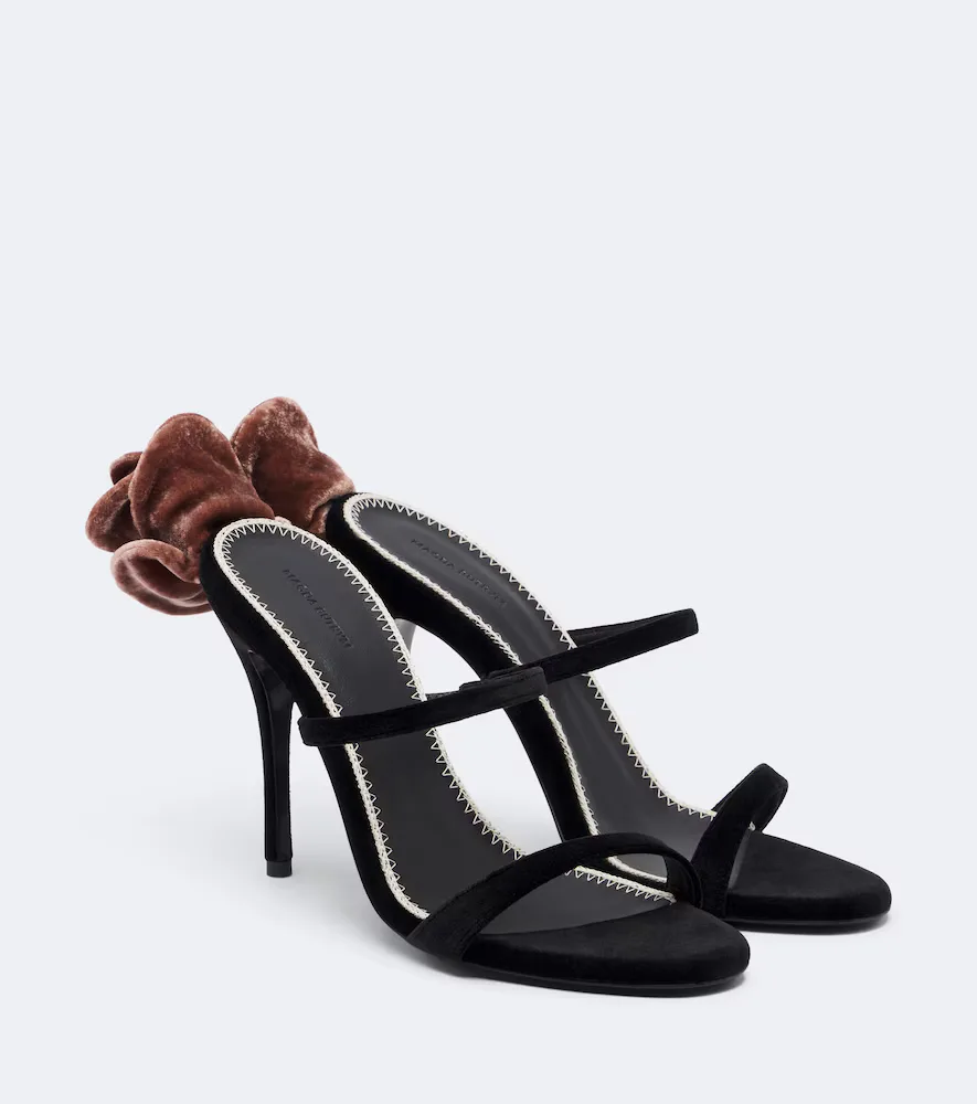 Floral-Appliqu Velvet Mules by Magda Butrym