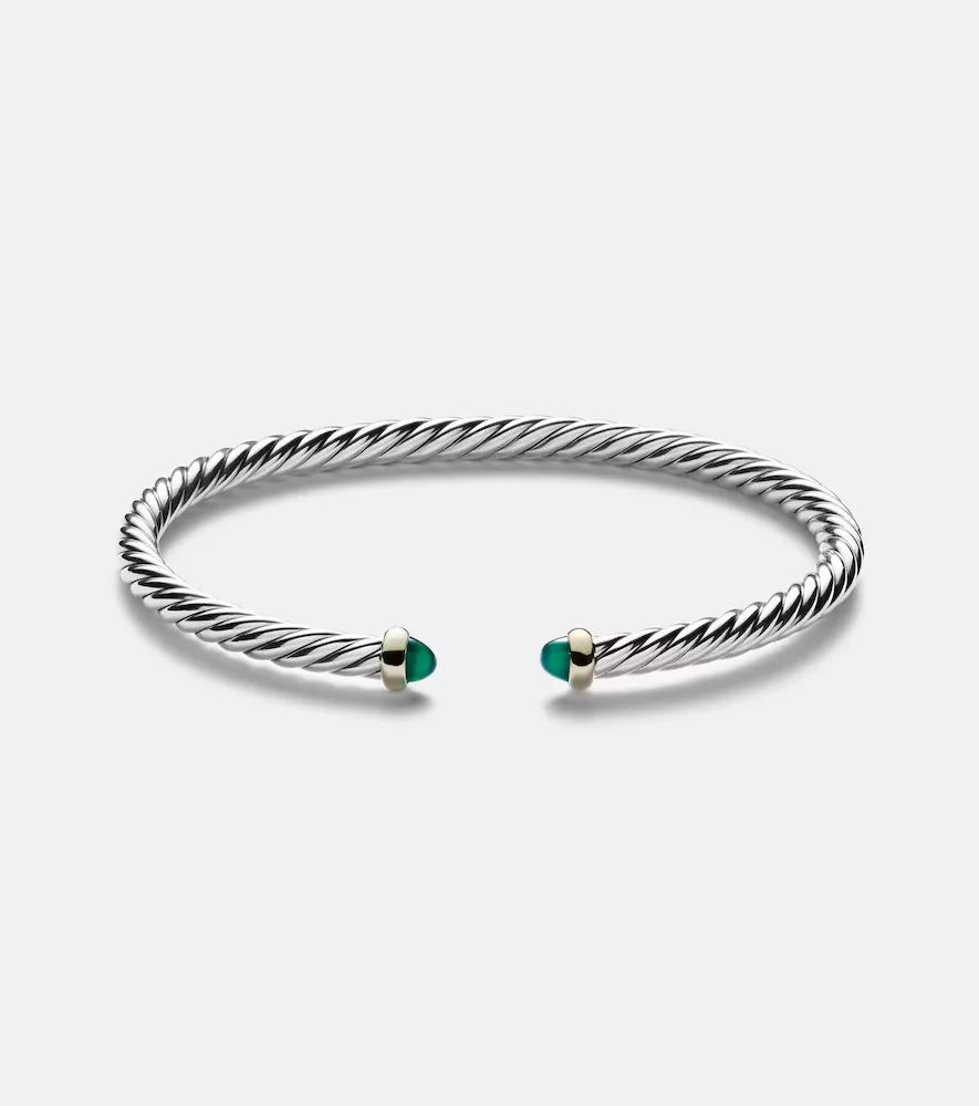 Cable Flex Sterling Silver and 14kt Gold Cuff Bracelet with Onyxes