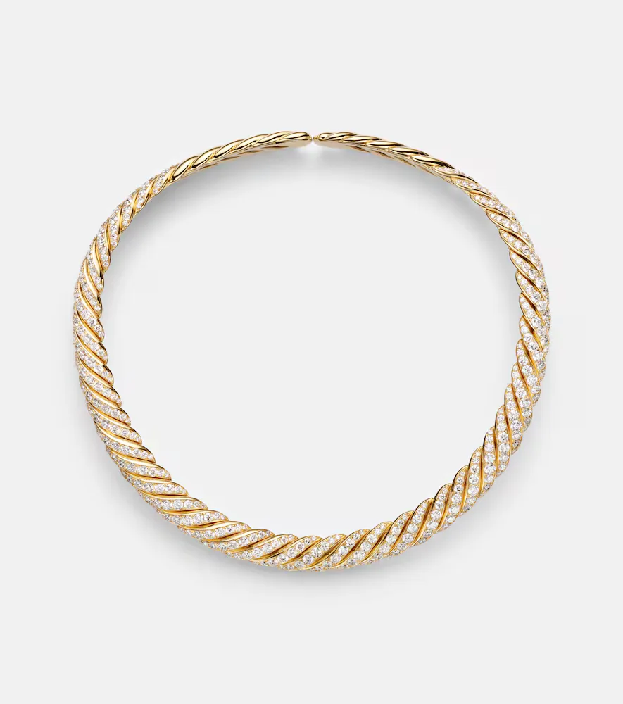 Sculpted Cable Flex 18kt Gold Choker with Diamonds by David Yurman