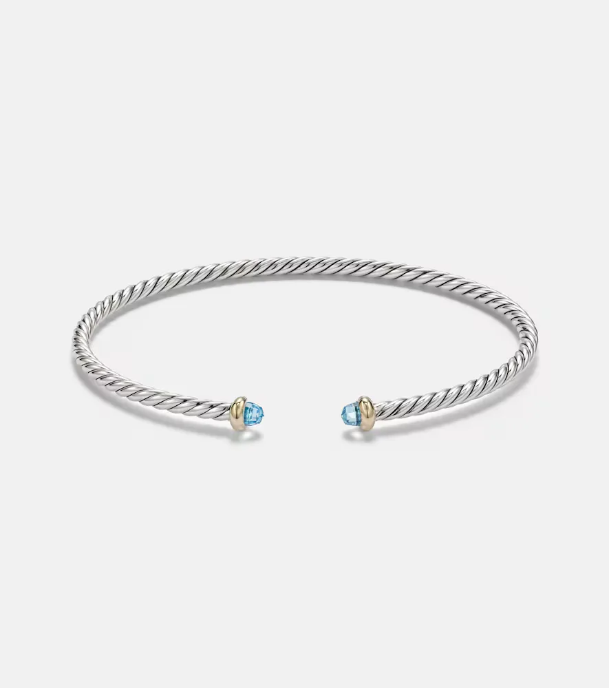 Micro Cable Flex Sterling Silver and 14kt Gold Cuff Bracelet with Topaz