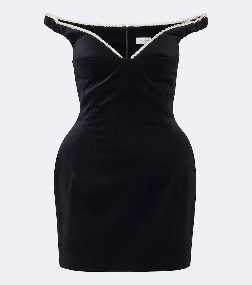Crochet-Trimmed Velvet Minidress