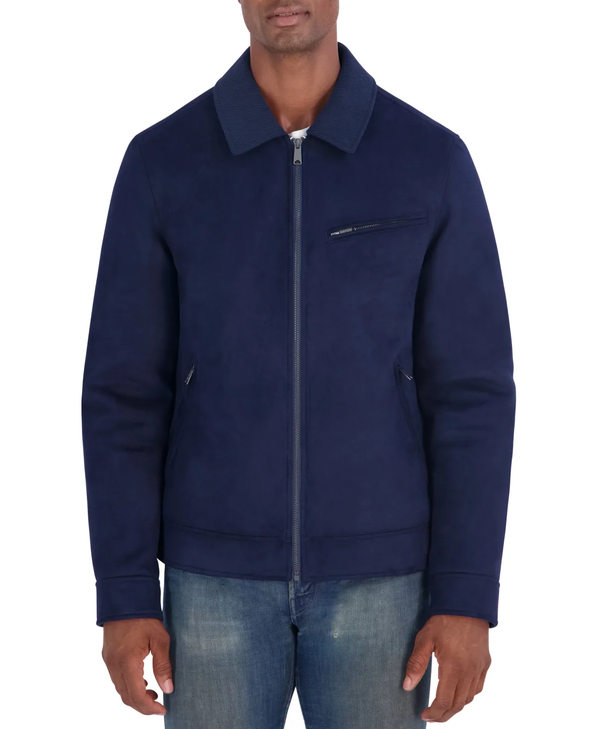 Faux Suede Shirt Collar Quilted-Lined Jacket