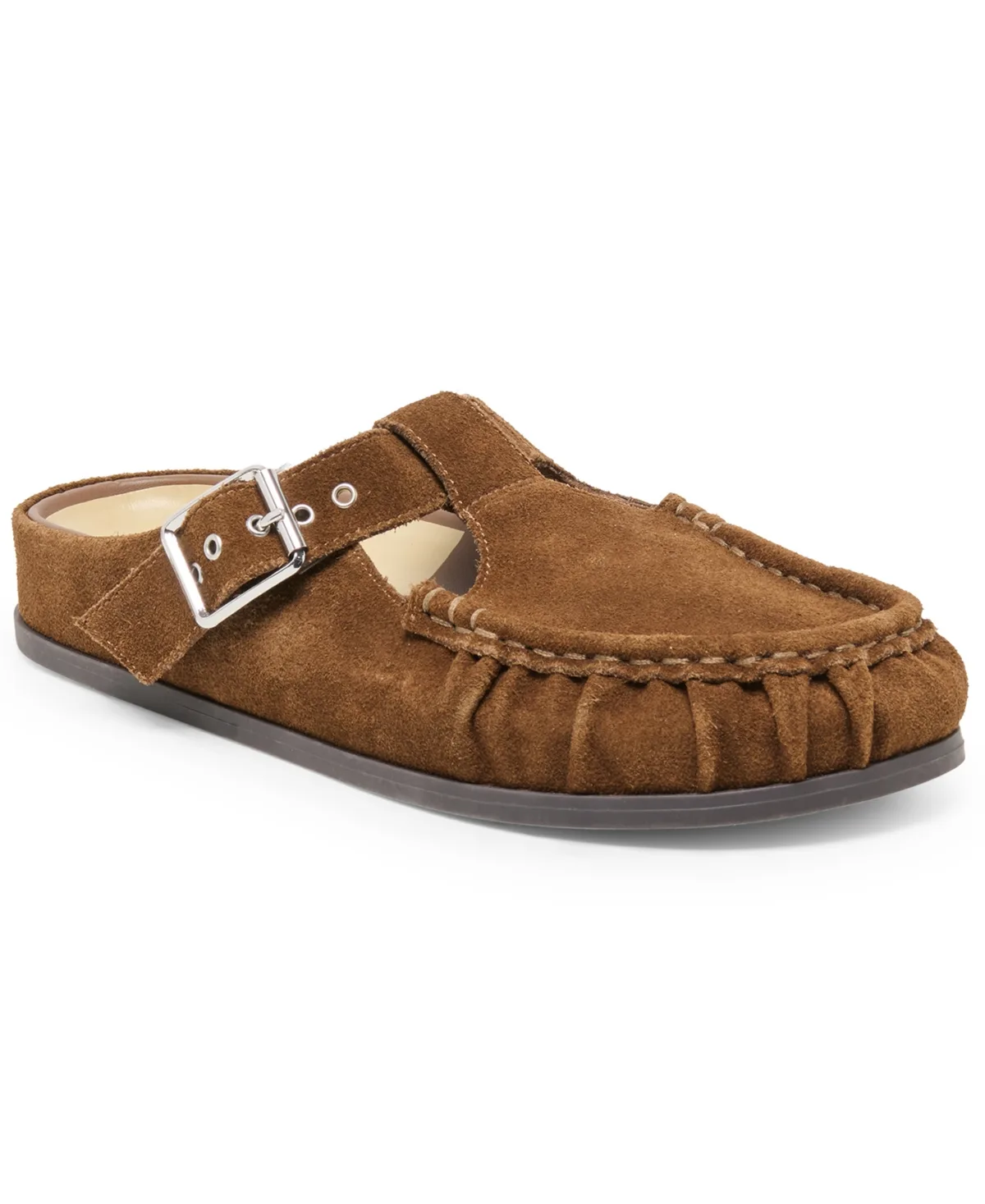 Jeanne Ruched Buckled Mule Clogs - Chestnut Suede by Dolce Vita