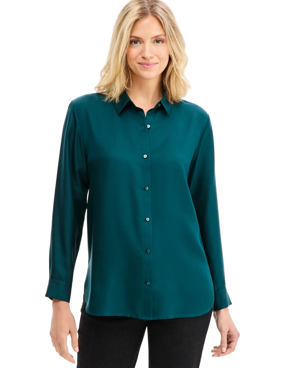 Classic Collar Long-Sleeve Silk Shirt