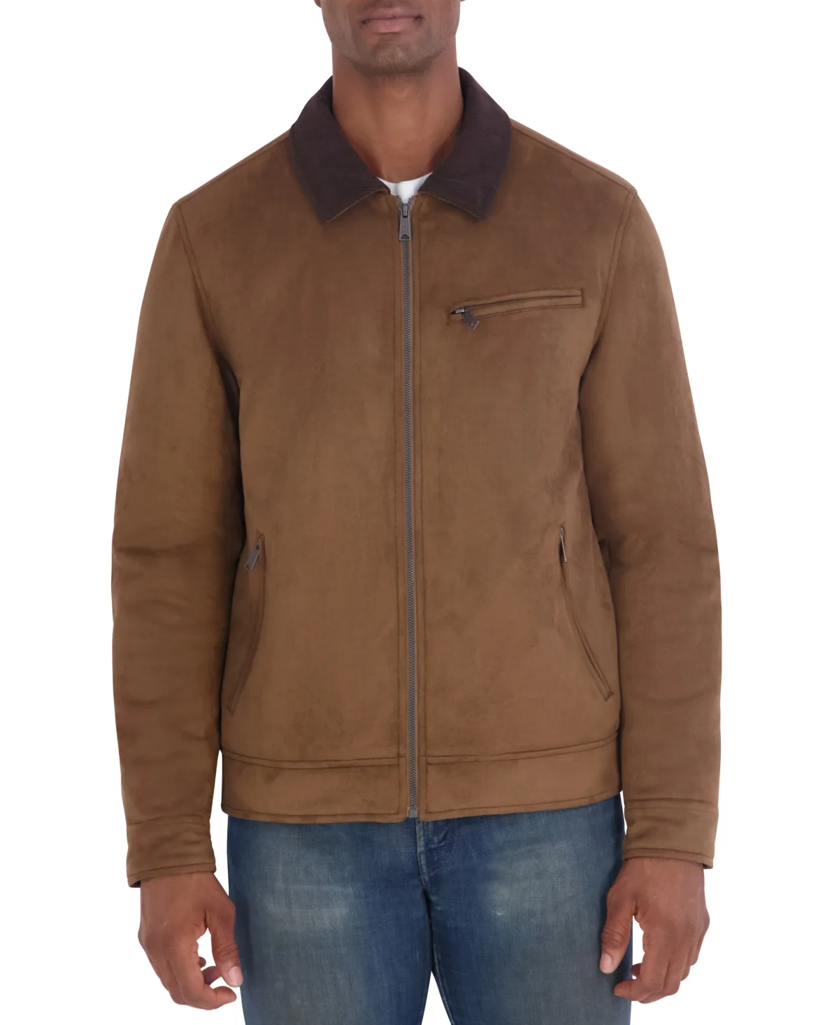 Faux Suede Shirt Collar Quilted-Lined Jacket