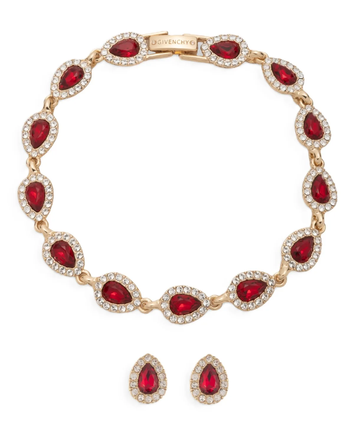 Gold-Tone Crystal Siam Pear Stone Stud Earring and Bracelet Set by GIVENCHY