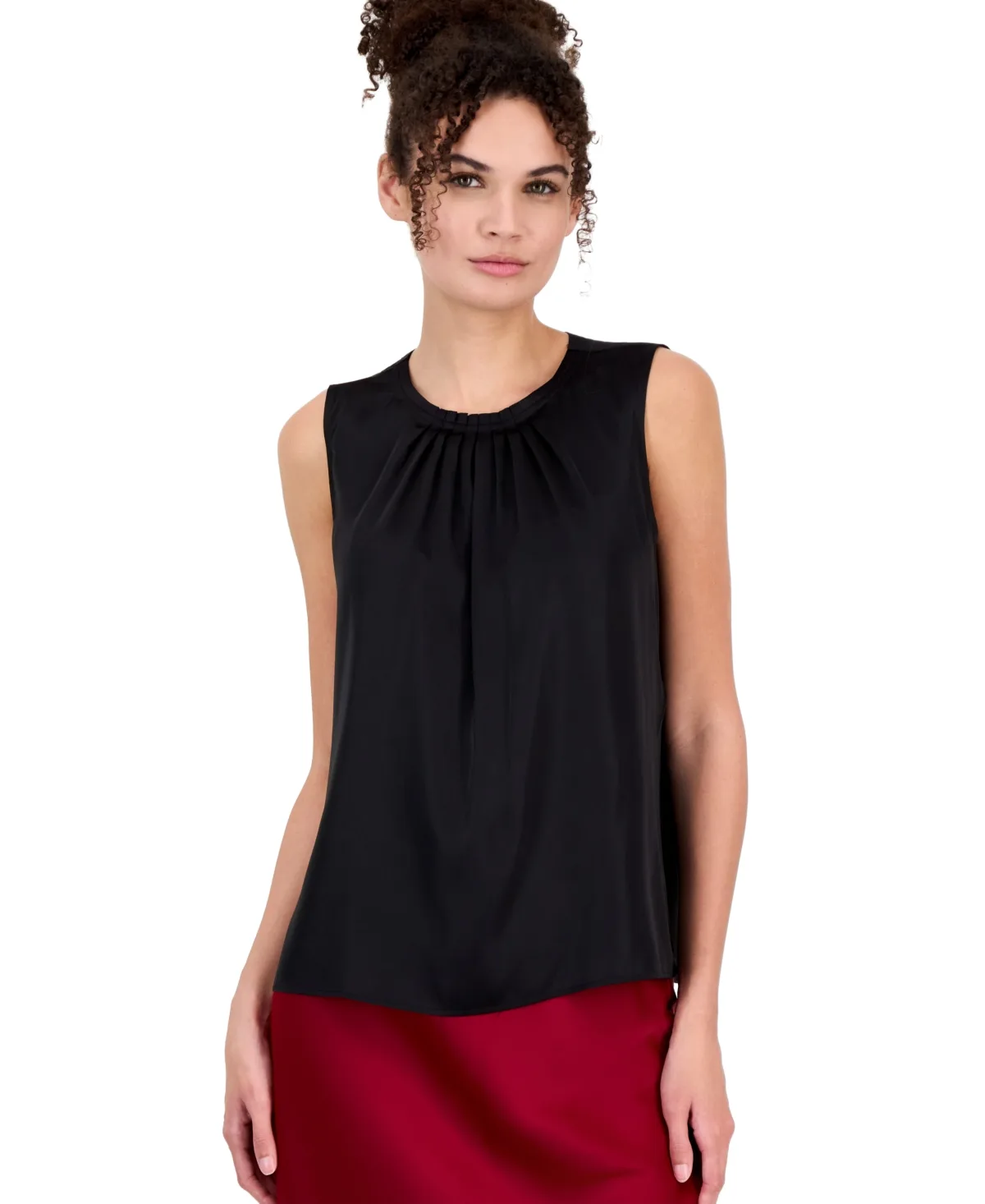 Sleeveless Pleated Boat Neck Blouse