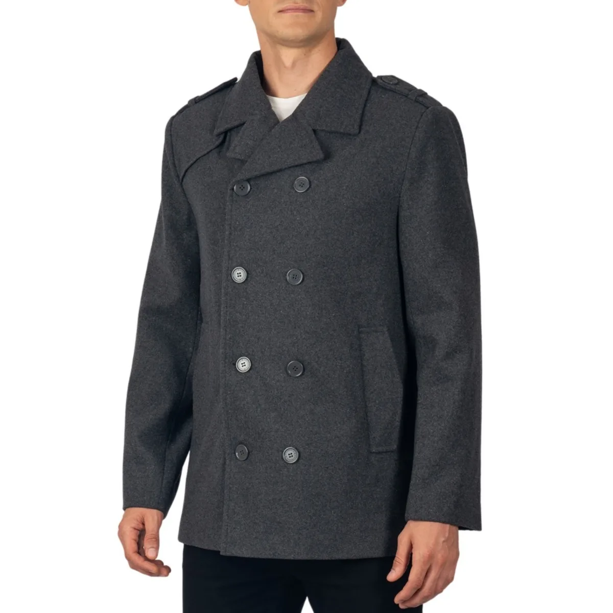 Jake Pea Coat Wool Blend Double Breasted Dress Jacket Peacoat by Alpine Swiss