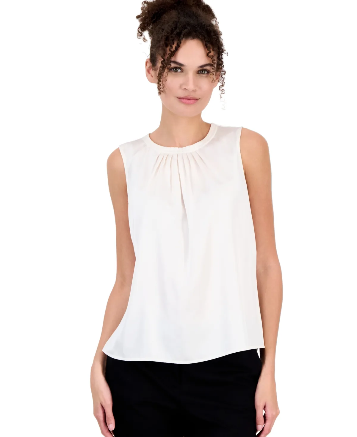 Sleeveless Pleated Boat Neck Blouse