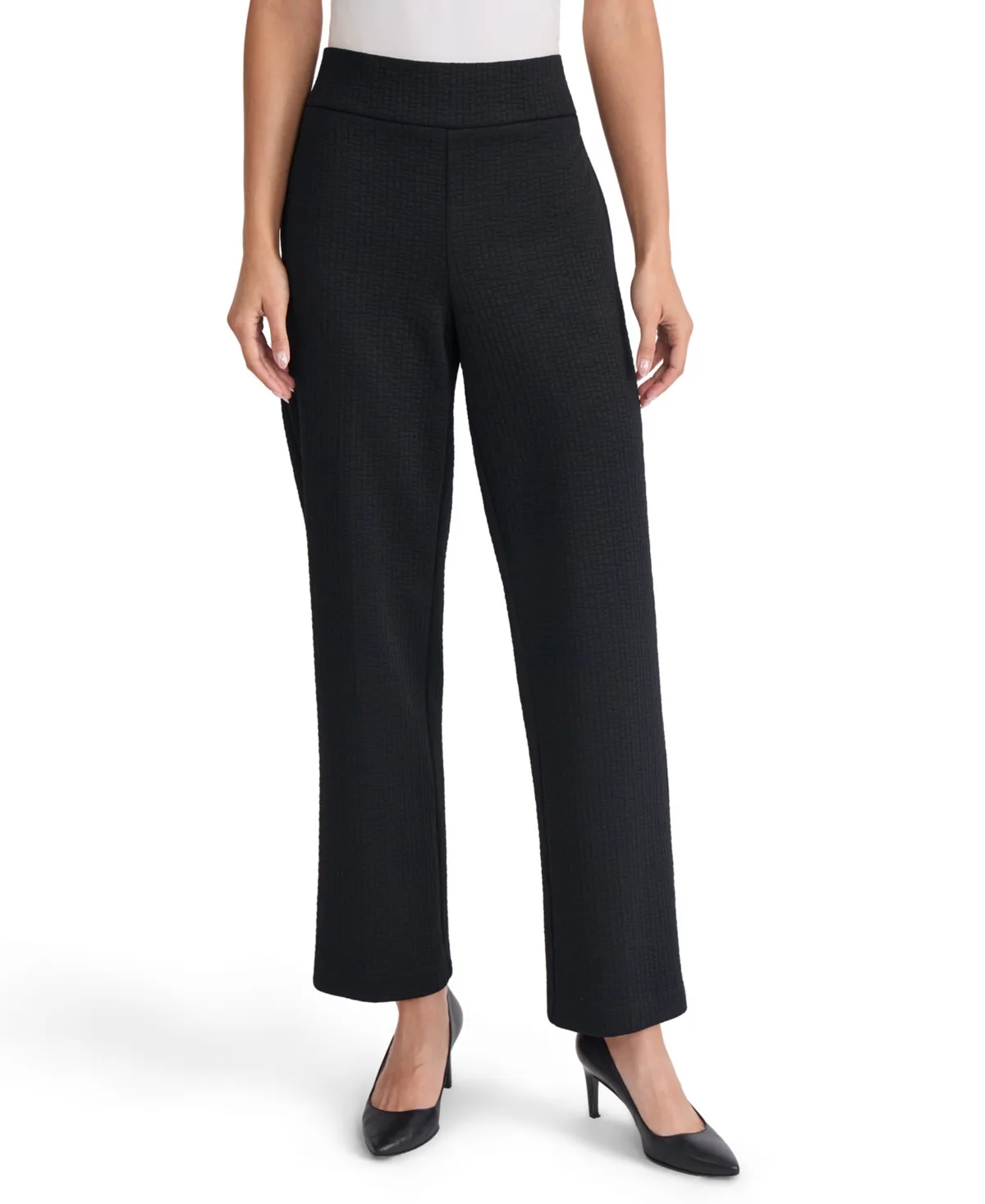 Pull-On Straight-Leg Knit-Texture Pants