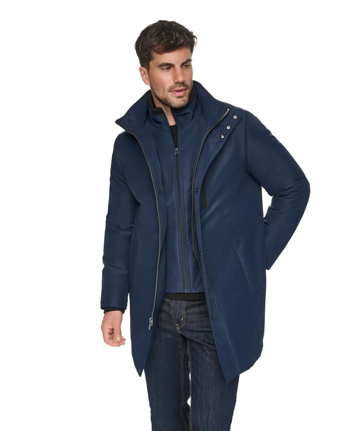 Harcourt Stand-Collar Detachable-Hood Quilted-Lined Car Coat