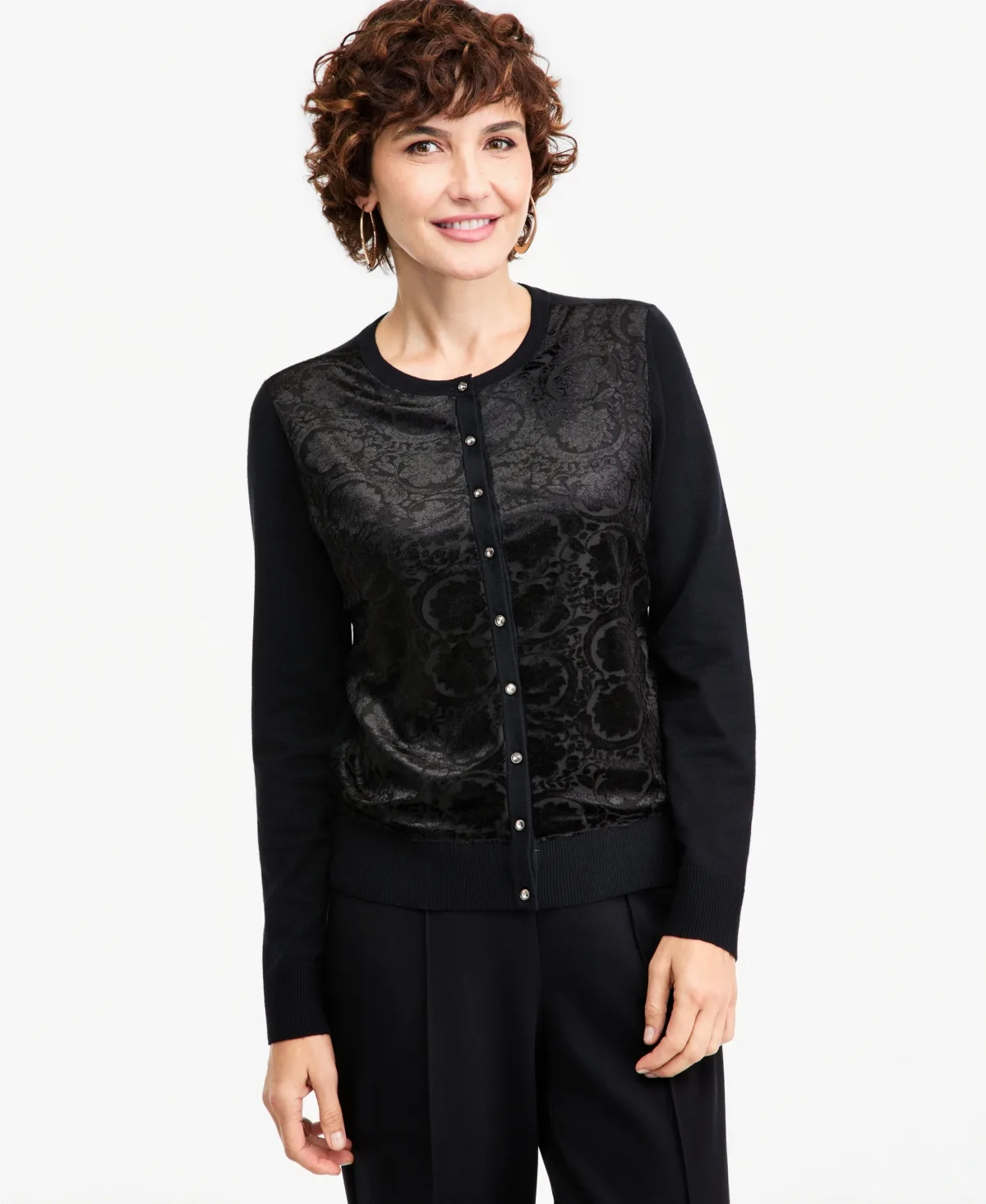 Burnout Velvet Cardigan Sweater by JM Collection